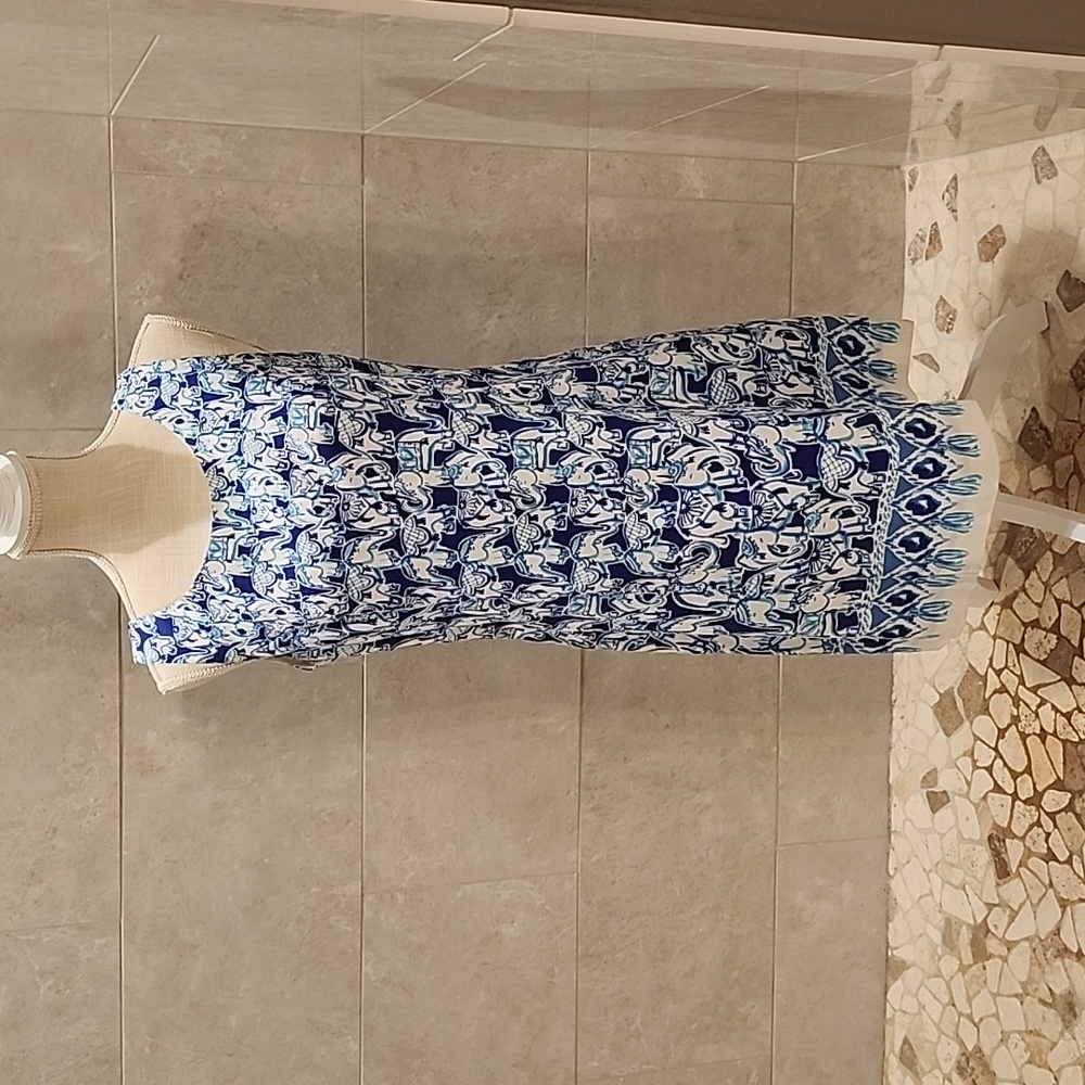 Lilly Pulitzer Get Trunky Cathy Shift Dress Bomber Blue Elephant